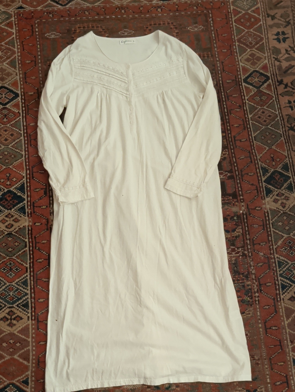 White Cotton Long Nightgown with Pintuck Detail
